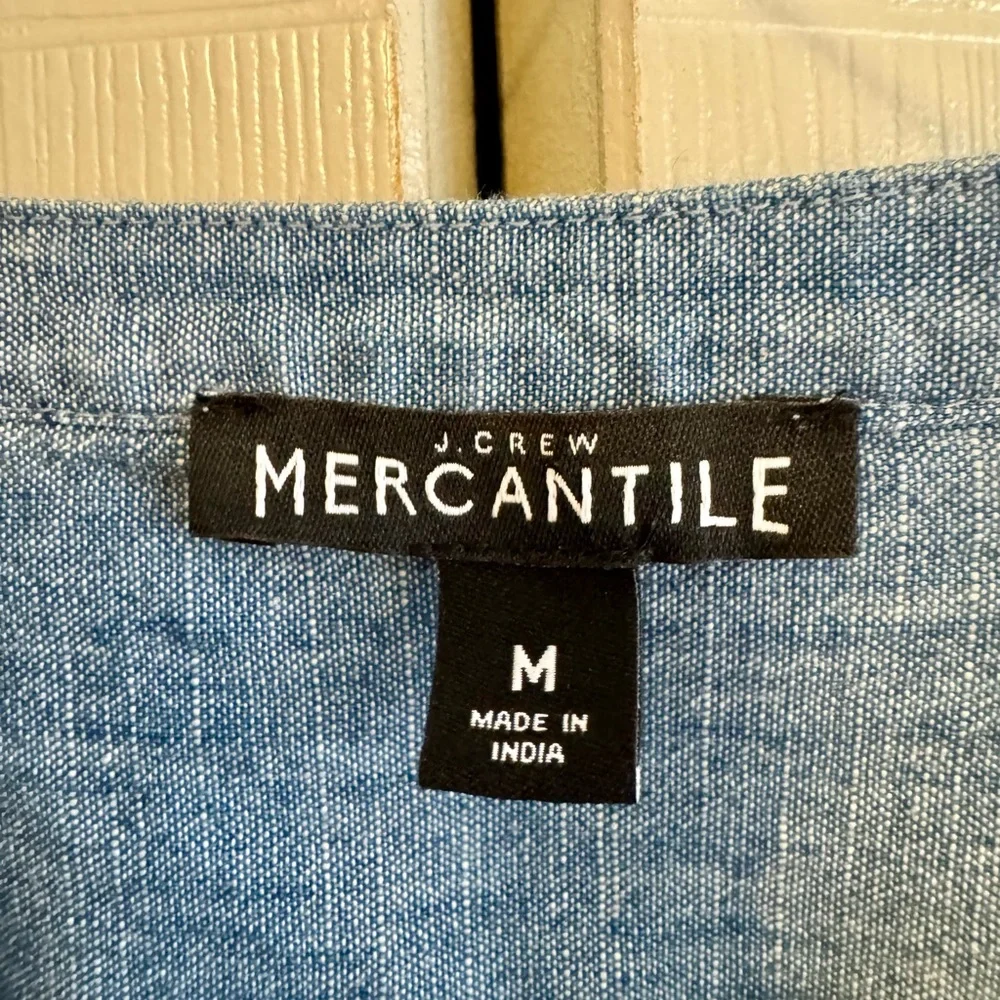 J Crew Mercantile Blue Chambray Embroidered Boho Peasant Top